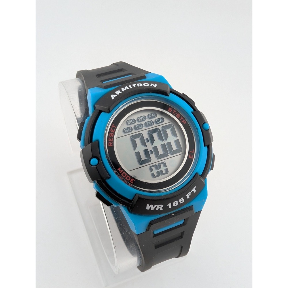 Armitron Pro Sport Digital Watch Women Blue Case Black Band 45/7110 New Battery
